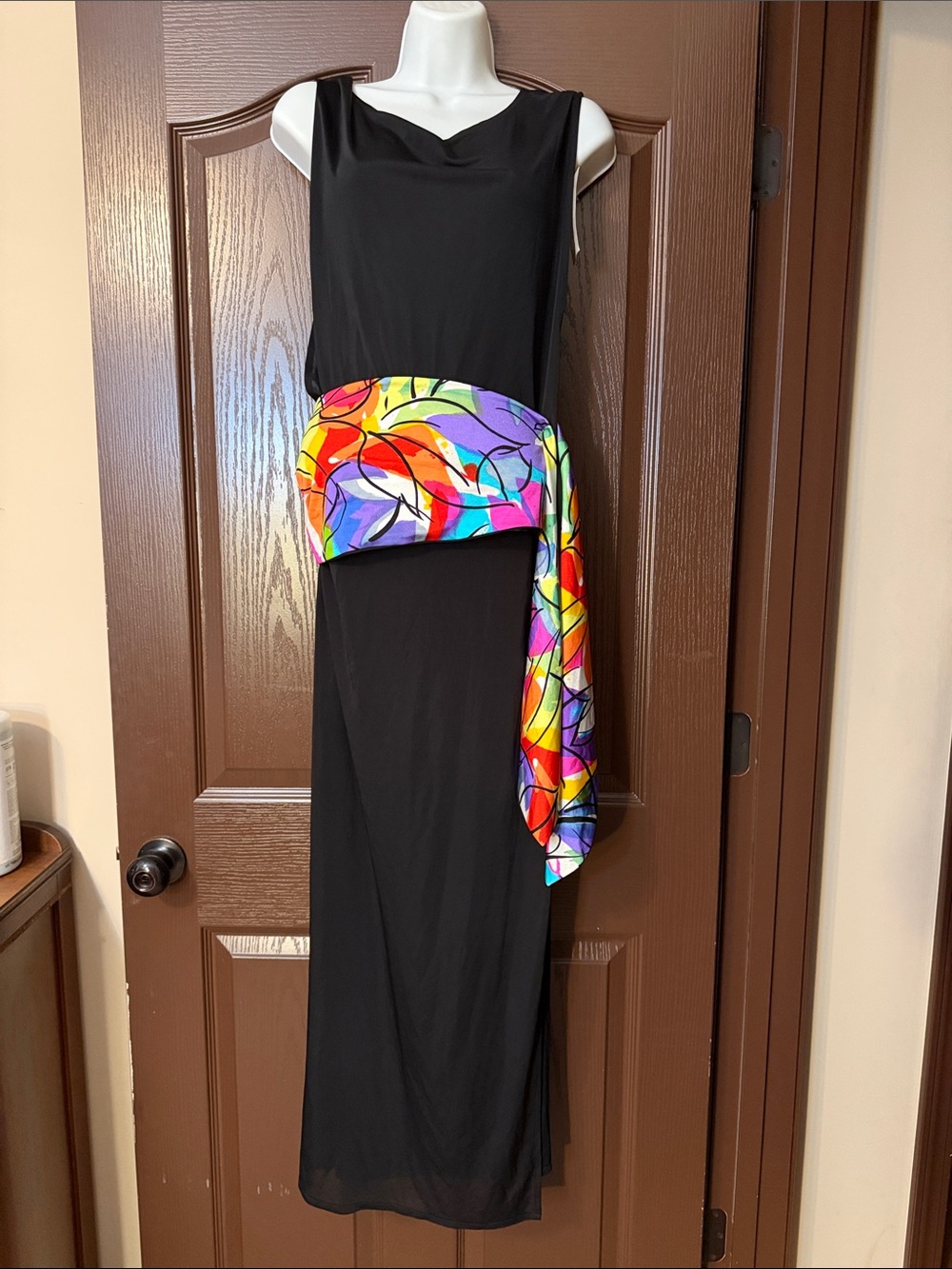 Dior Black Swim Coverup with Multicolor Abstract Sash